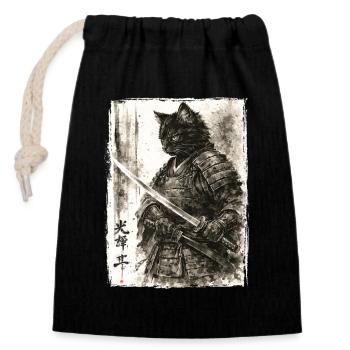 Samurai Cat Japanese Warrior Ukiyoe Anime - Closable cotton gift bag (14x20cm) - black - Front