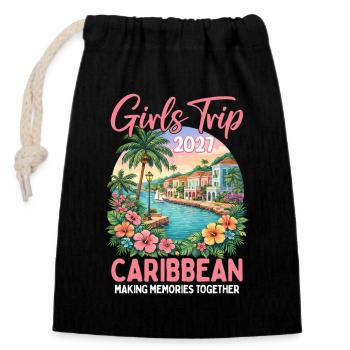 Voyage filles dans les Caraïbes 2027 - Sac cadeau en coton avec cordon (14 x 20 cm) - noir - Devant