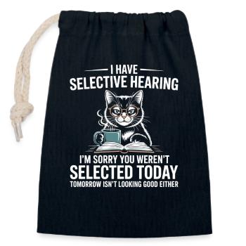 Lecteur de chat avec humour : Audition sélective - Sac cadeau en coton avec cordon (14 x 20 cm) - bleu marine - Devant