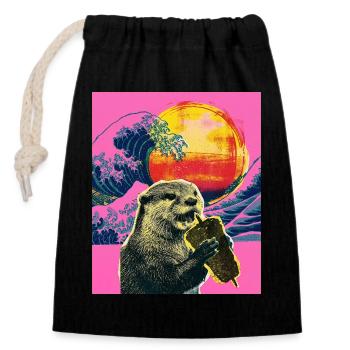 Doner Kebab Otter - Closable cotton gift bag (14x20cm) - black - Front