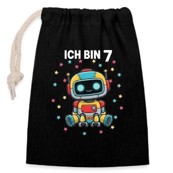 Ich bin 7 - Süßes Roboter zum 7. Geburtstag - Verschließbarer Geschenkbeutel aus Baumwolle (14x20cm) - Schwarz - Vorne