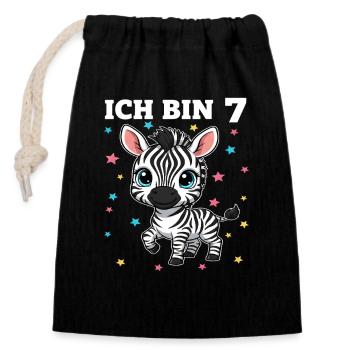 Ich bin 7 - Süßes Zebra zum 7. Geburtstag - Verschließbarer Geschenkbeutel aus Baumwolle (14x20cm) - Schwarz - Vorne
