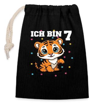 Ich bin 7 - Süßes Tiger zum 7. Geburtstag - Verschließbarer Geschenkbeutel aus Baumwolle (14x20cm) - Schwarz - Vorne