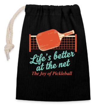 Pickleball Lifes Better At The Net Joy Of - Closable cotton gift bag (14x20cm) - black - Front