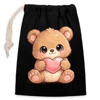 Cuddly Bear Heart Love - Closable cotton gift bag (14x20cm) - black - Front