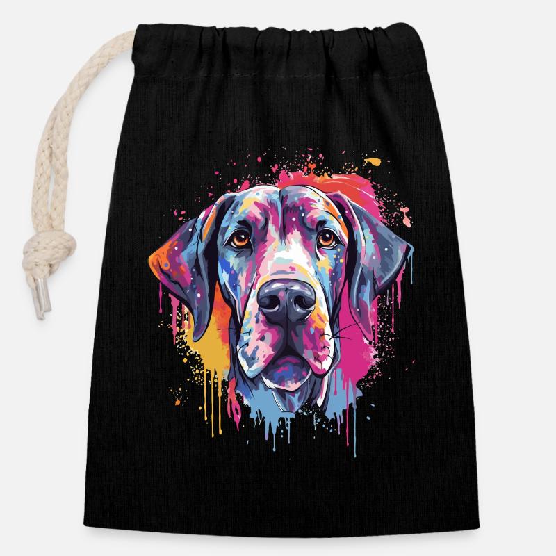 Bunte Hundesplash-Kunst Deutsche Dogge - Verschließbarer Geschenkbeutel aus Baumwolle (14x20cm) - Schwarz