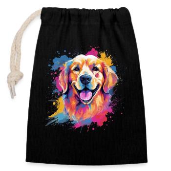 Splash Art Golden Retriever - Sac cadeau en coton avec cordon (14 x 20 cm) - noir - Devant