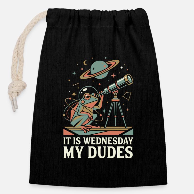 C’est mercredi, mon mème de l’astronaute grenouille spatiale - Sac cadeau en coton avec cordon (14 x 20 cm) - noir