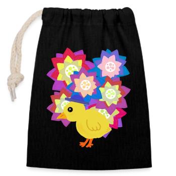 Colorful Flowers Chicks Chicken Kids - Closable cotton gift bag (14x20cm) - black - Front