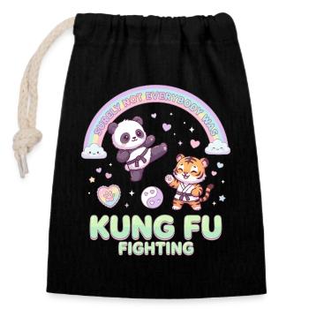 Kawaii Panda Tiger Kung Fu Fighting Pastell - Verschließbarer Geschenkbeutel aus Baumwolle (14x20cm) - Schwarz - Vorne