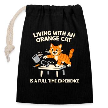 Chat Orange Chaos Drôle de Mème Chat Orange Tigré - Sac cadeau en coton avec cordon (14 x 20 cm) - noir - Devant