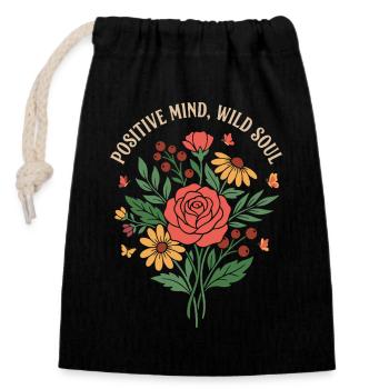 Positive Mind Wild Soul Blumendesign - Verschließbarer Geschenkbeutel aus Baumwolle (14x20cm) - Schwarz - Vorne