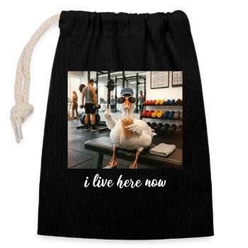 Ich wohne jetzt hier Goose Gym Workout - Verschließbarer Geschenkbeutel aus Baumwolle (14x20cm) - Schwarz - Vorne