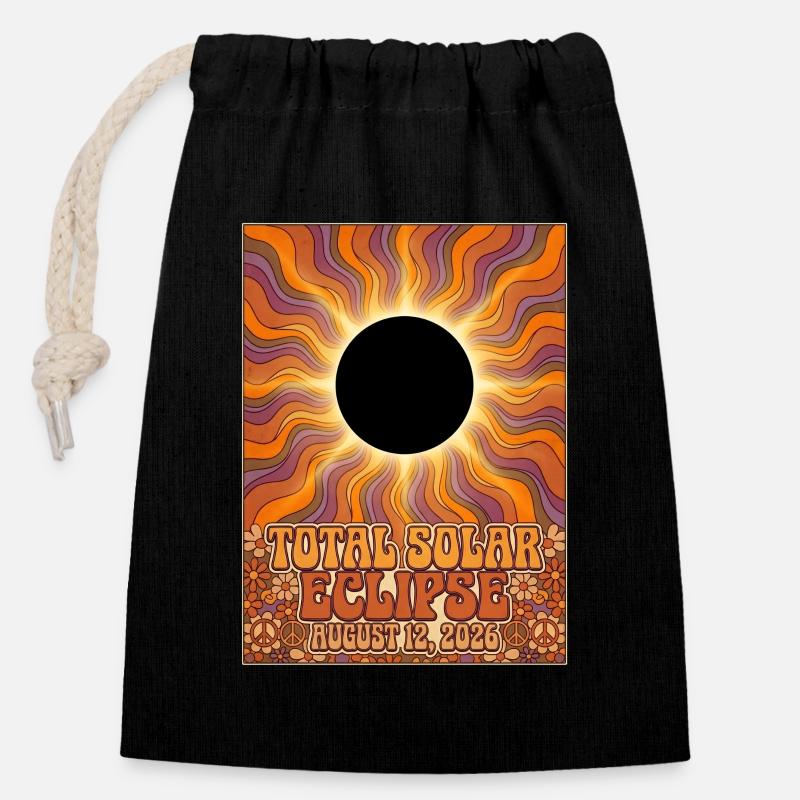 Affiche solaire totale 2026 - Sac cadeau en coton avec cordon (14 x 20 cm) - noir