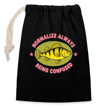Normalisieren: Immer Verwirrt Fisch - Verschließbarer Geschenkbeutel aus Baumwolle (14x20cm) - Schwarz - Vorne