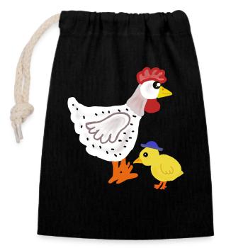 Poulet coloré avec poussins enfants de Pâques - Sac cadeau en coton avec cordon (14 x 20 cm) - noir - Devant