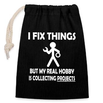 Fix It Fan: Project Collector - Closable cotton gift bag (14x20cm) - black - Front