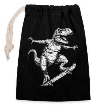 Skateur dinosaure Skateur Skateur Skateboard - Sac cadeau en coton avec cordon (14 x 20 cm) - noir - Devant