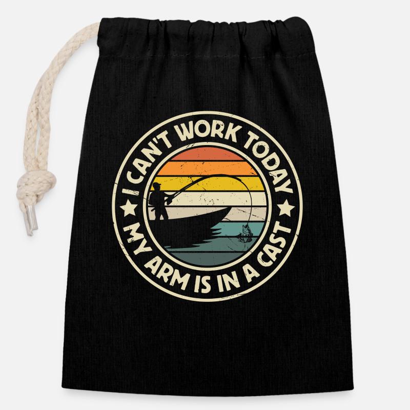 I can't work today Arm in plaster fishing - Closable cotton gift bag (14x20cm) - black