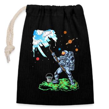 Astronaute peignant la chemise spatiale - Sac cadeau en coton avec cordon (14 x 20 cm) - noir - Devant
