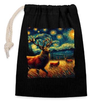 Cerf de Virginie Nuit étoilée - Sac cadeau en coton avec cordon (14 x 20 cm) - noir - Devant
