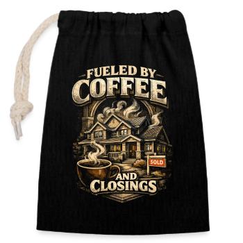 Real Estate Agent Broker Coffee And Closings - Closable cotton gift bag (14x20cm) - black - Front