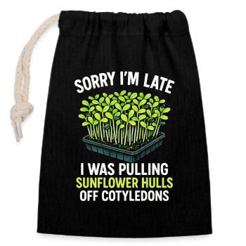 Too late because of sunflower covers | Microgreens - Closable cotton gift bag (14x20cm) - black - Front