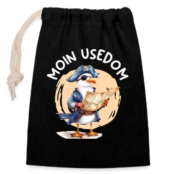 Baltic Sea Holiday MOIN USEDOM Fun - Closable cotton gift bag (14x20cm) - black - Front