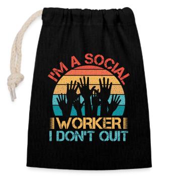 Citation d’assistante sociale : Je ne quitte pas le travail social - Sac cadeau en coton avec cordon (14 x 20 cm) - noir - Devant