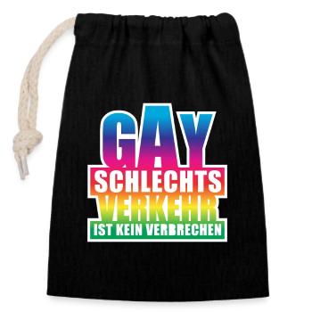 Gay schlechtsverkehr  / Lustiges Wortspiel, Pride - Verschließbarer Geschenkbeutel aus Baumwolle (14x20cm) - Schwarz - Vorne