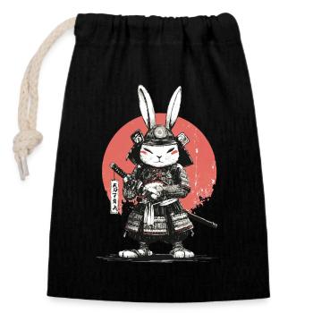 Samurai Rabbit in Armor with Katana - Closable cotton gift bag (14x20cm) - black - Front