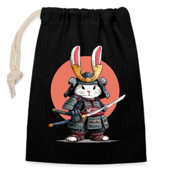 Bunny Samurai Warrior - Closable cotton gift bag (14x20cm) - black - Front