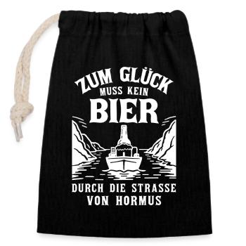 Bier Spruch Schiff  Strasse von Hormus - Verschließbarer Geschenkbeutel aus Baumwolle (14x20cm) - Schwarz - Vorne