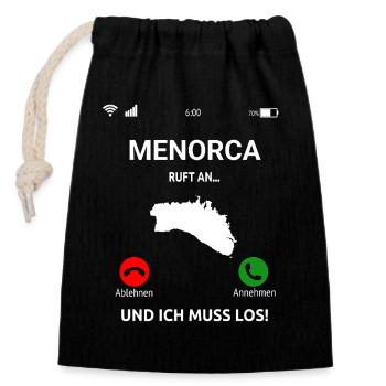 Menorca Ruft An Urlaub Balearen Insel Idee - Verschließbarer Geschenkbeutel aus Baumwolle (14x20cm) - Schwarz - Vorne