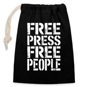 Libres de presse, libres de peuple - Sac cadeau en coton avec cordon (14 x 20 cm) - noir - Devant