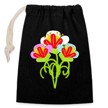 Jardin vintage rétro Floral Flower - Sac cadeau en coton avec cordon (14 x 20 cm) - noir - Devant
