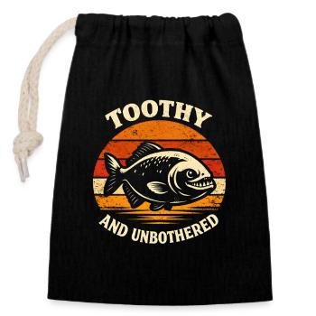 Calm with bite | Piranha Vintage Humor - Closable cotton gift bag (14x20cm) - black - Front
