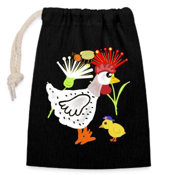 Fleurs de poulet poussin Poulet Retro Kids - Sac cadeau en coton avec cordon (14 x 20 cm) - noir - Devant