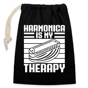 Harmonica Musican Is My Therapy Harmonica - Closable cotton gift bag (14x20cm) - black - Front