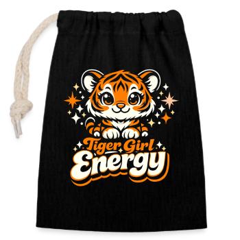 Tiger Girl Energy - Verschließbarer Geschenkbeutel aus Baumwolle (14x20cm) - Schwarz - Vorne