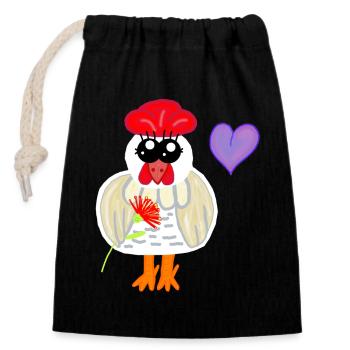 Chicken with Flower and Heart Birthday Kids - Closable cotton gift bag (14x20cm) - black - Front