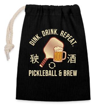 Joueur drôle de pickleball Dink Drink Repeat - Sac cadeau en coton avec cordon (14 x 20 cm) - noir - Devant