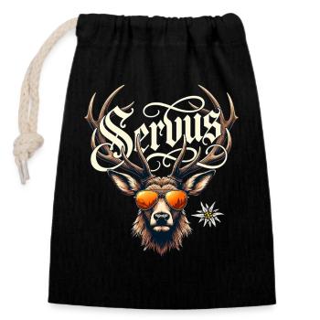 Trachtenshirt Herren Trachten T-Shirt Servus - Verschließbarer Geschenkbeutel aus Baumwolle (14x20cm) - Schwarz - Vorne
