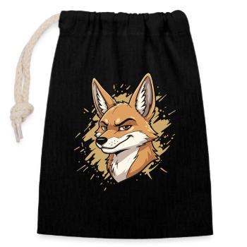Schlauer Fuchs Cartoon - Verschließbarer Geschenkbeutel aus Baumwolle (14x20cm) - Schwarz - Vorne
