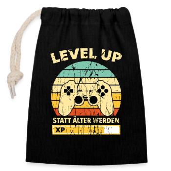 Level Up Retro Controller XP Geburtstag - Verschließbarer Geschenkbeutel aus Baumwolle (14x20cm) - Schwarz - Vorne