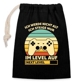 Levelaufstieg Retro-Controller Design - Verschließbarer Geschenkbeutel aus Baumwolle (14x20cm) - Schwarz - Vorne
