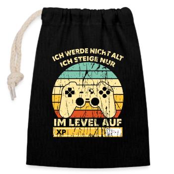 Levelaufstieg Retro Controller Geburtstag - Verschließbarer Geschenkbeutel aus Baumwolle (14x20cm) - Schwarz - Vorne