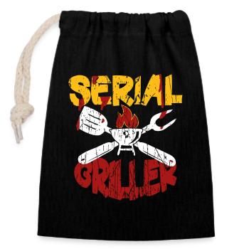 Serial Griller Series Grillmeister - Closable cotton gift bag (14x20cm) - black - Front