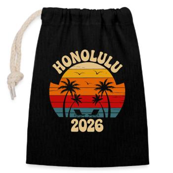Honolulu Retro Sunset 2026 - Closable cotton gift bag (14x20cm) - black - Front