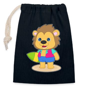 Lion Surfing Planche de surf Été - Sac cadeau en coton avec cordon (14 x 20 cm) - bleu marine - Devant